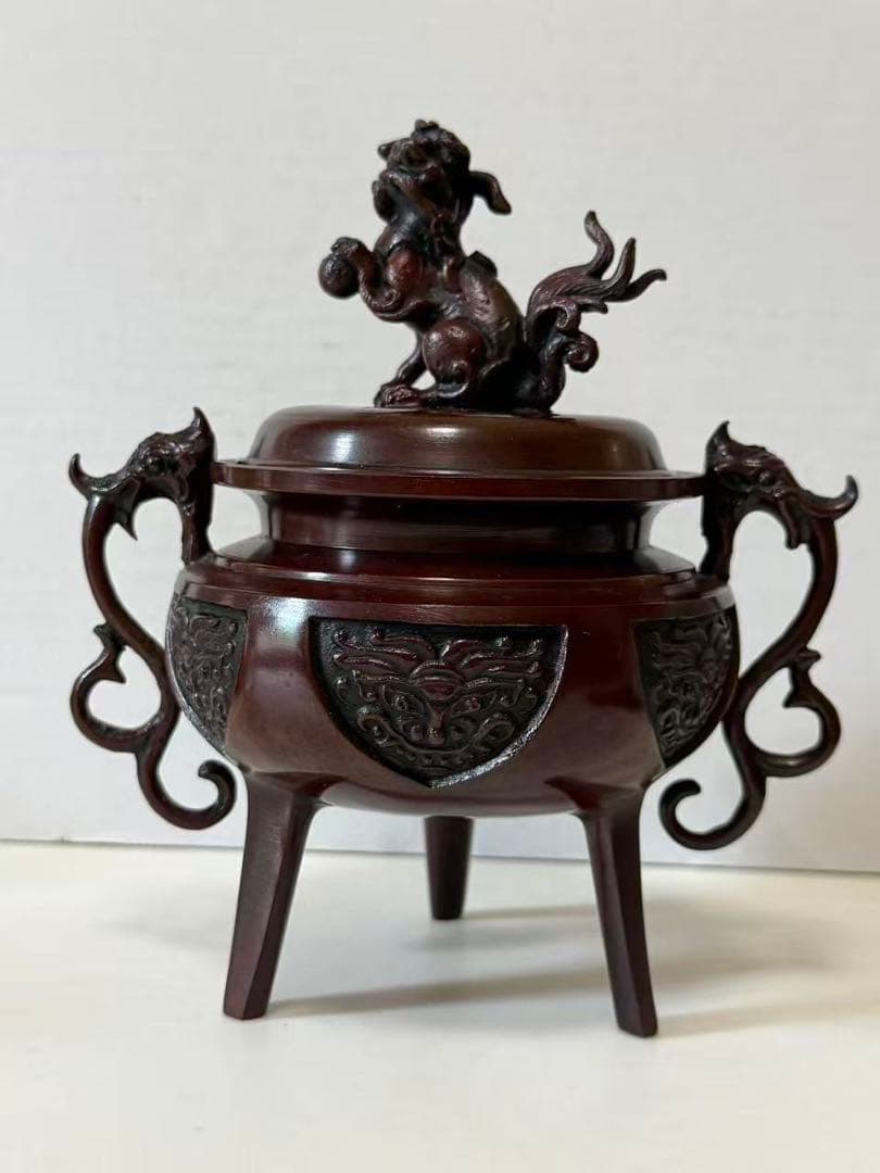 高岡銅器 獅子 三足 香炉 銅製 香道具 茶道具