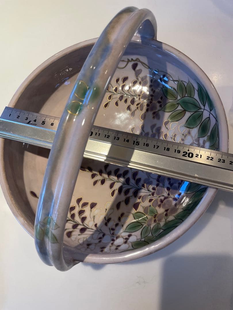 陶葊　陶あん　取手付き器　藤の花