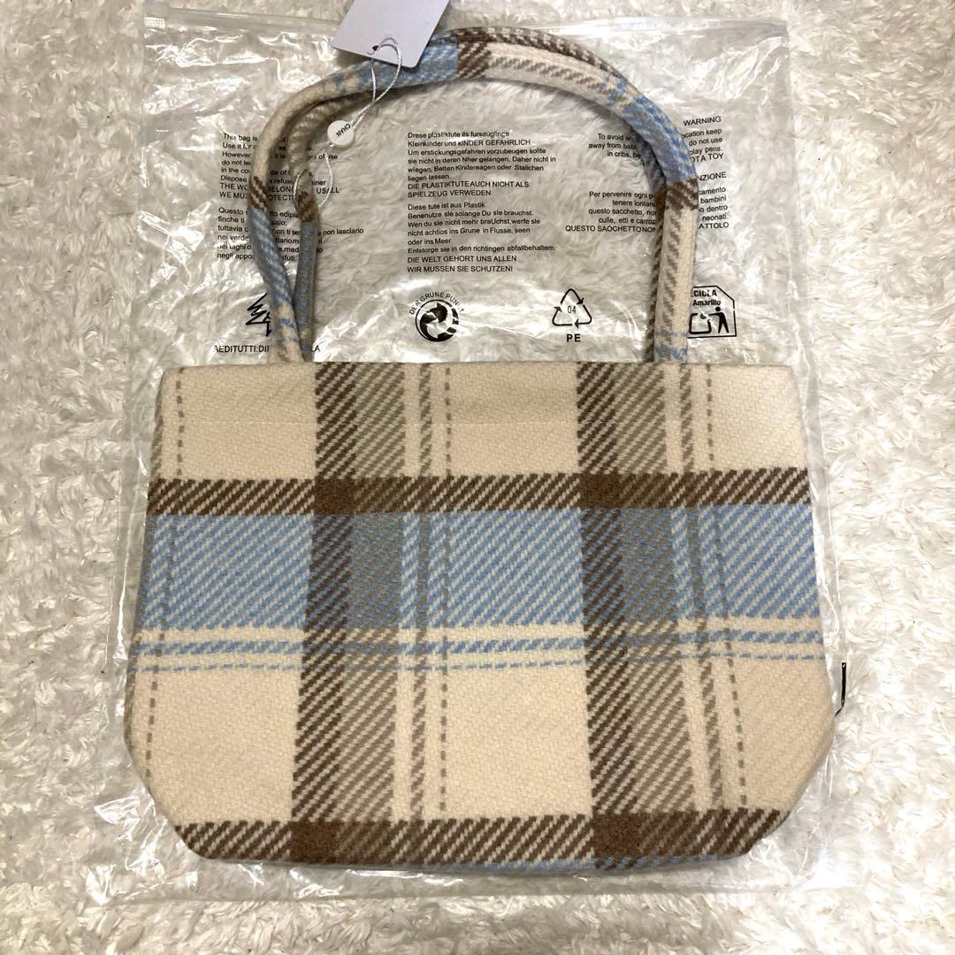 CHANEL チェック柄トートバッグ　シフォン　水色