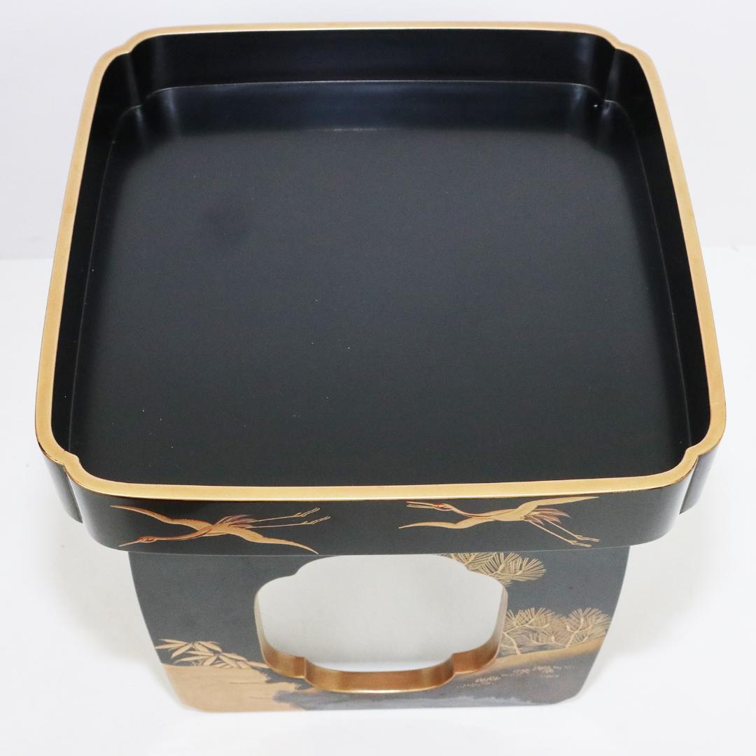 時代漆器 朱漆塗 鶴亀山水 松竹梅 縁起物 蒔絵 三ツ重盃 木製
