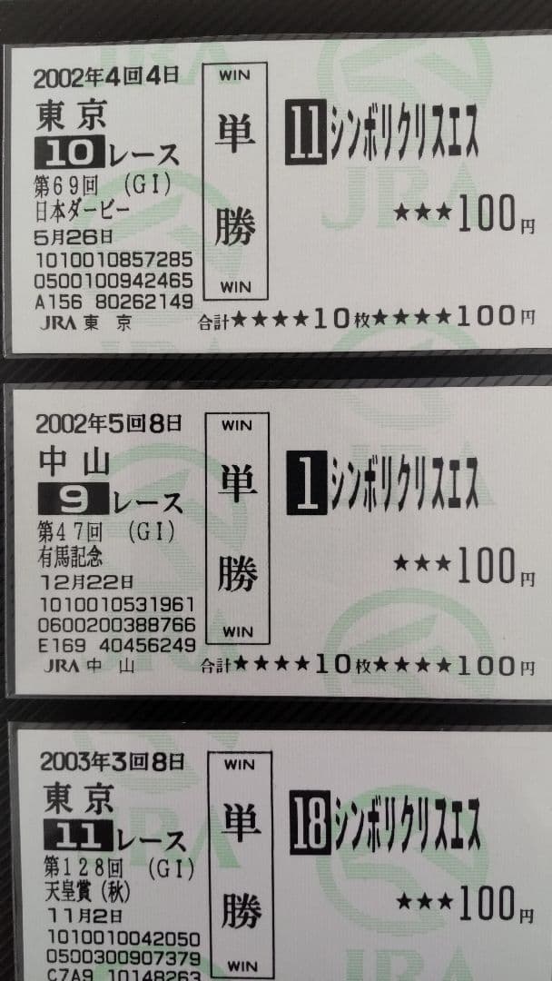 値下げ シンボリクリスエス現地単勝馬券セット