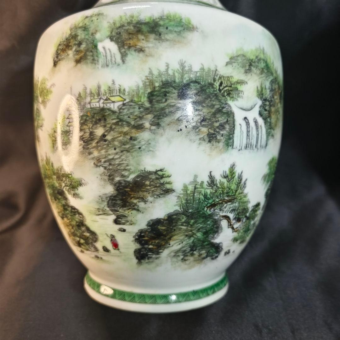 中国花瓶 手描き山水風景図 建窯 作家物 古美術 時代物 蒐集家放出美品 骨董