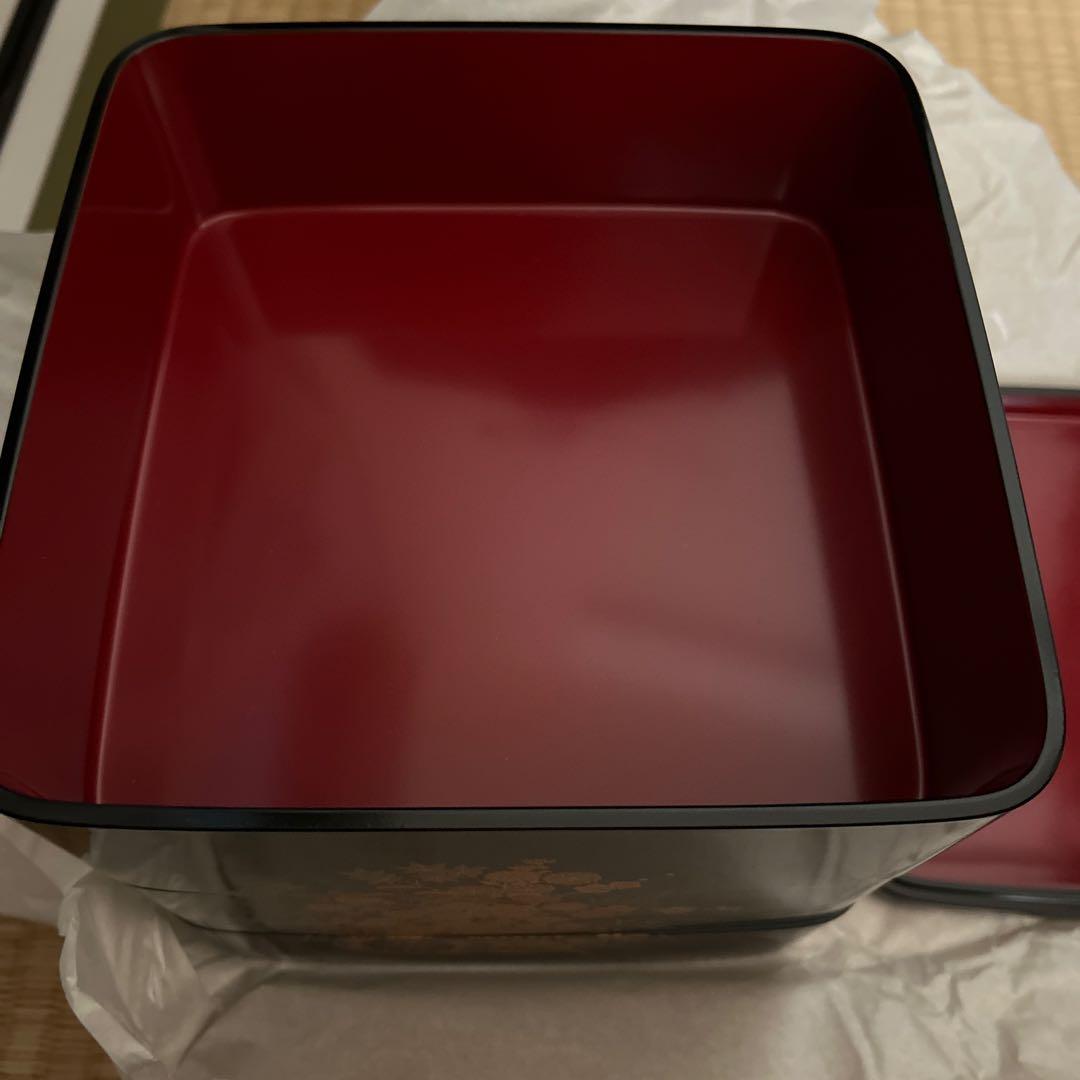 再値下げ！新品未使用　会津ぬり　金色装飾の漆器　重箱3段　お重