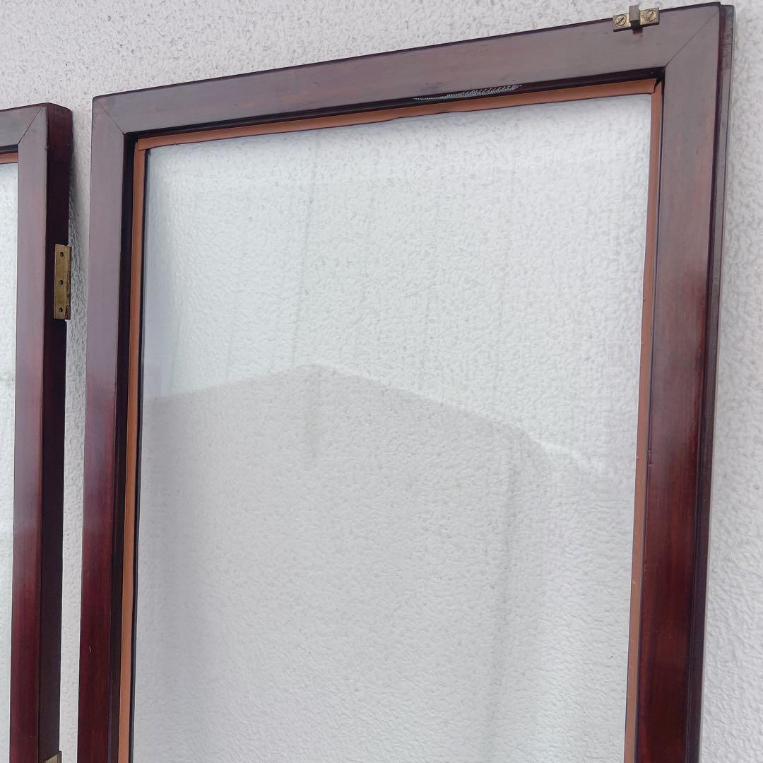 美品　中国の古い装飾扉　ドア　竹模様　木製　観音扉　両面ガラス　建具