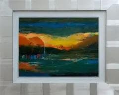 油絵 菅家令子 絵 絵画 インテリア F4-072212 風景 朝陽 夕陽