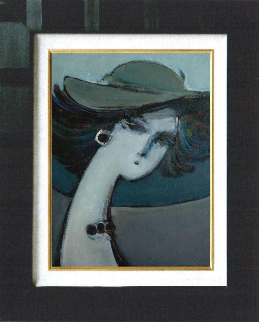 油絵 絵 絵画インテリア 額付(青緑＋金色の枠) F4-052213 人物 女性