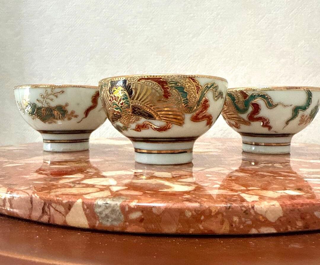 ☆美品高級アンティーク 骨董 茶器セット ぐい呑み 希少 金彩 京焼、清水焼⁉️