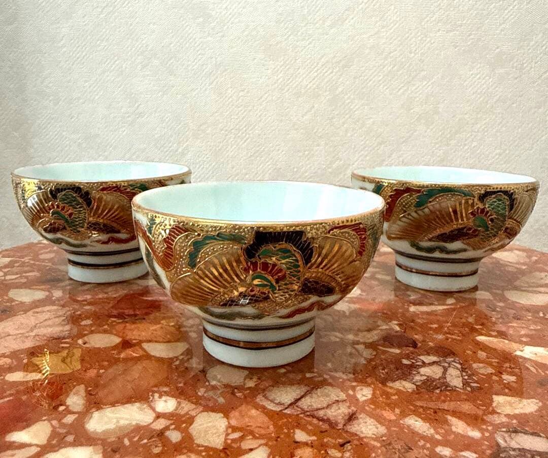 ☆美品高級アンティーク 骨董 茶器セット ぐい呑み 希少 金彩 京焼、清水焼⁉️