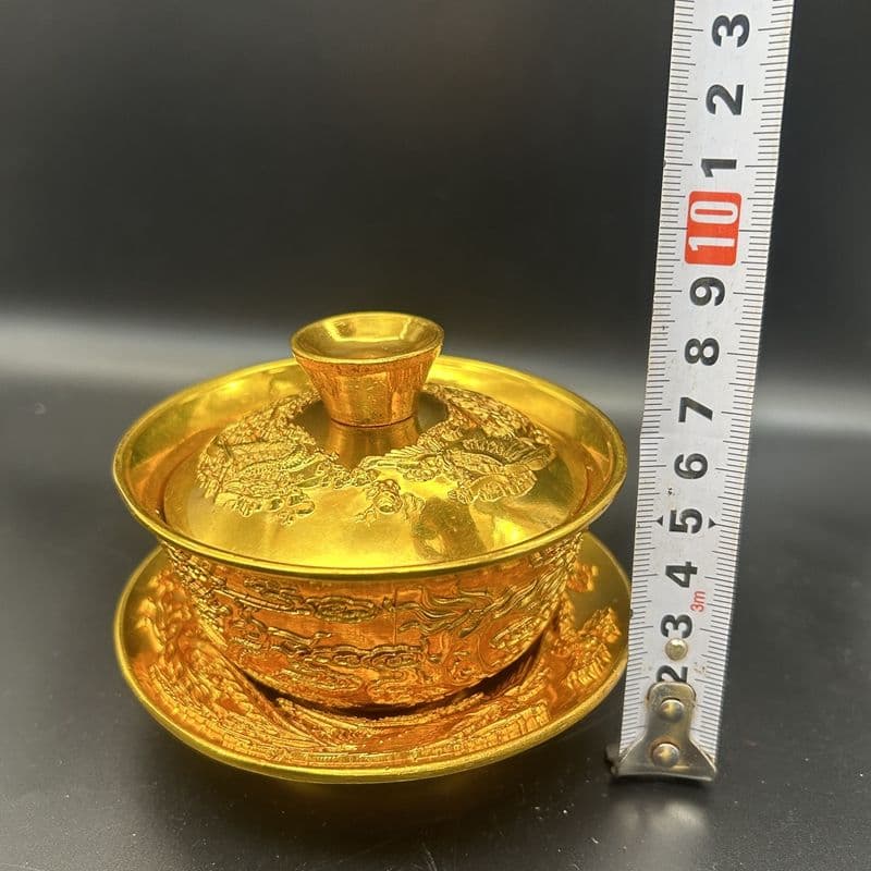 銅製 清乾隆竜鳳茶器 湯飲み 装飾品 現代工芸品 美術品 置物