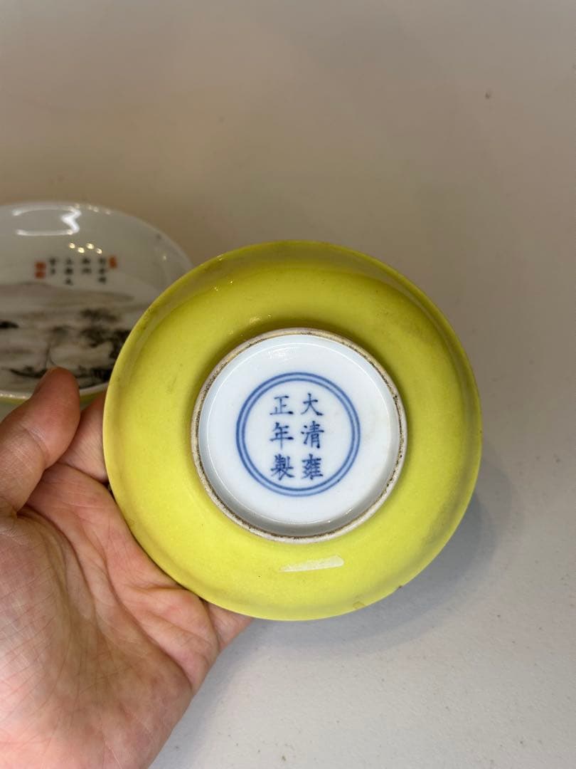 qucol lect大清雍正年製 小皿 2枚セット 風景画 陶磁器 骨董