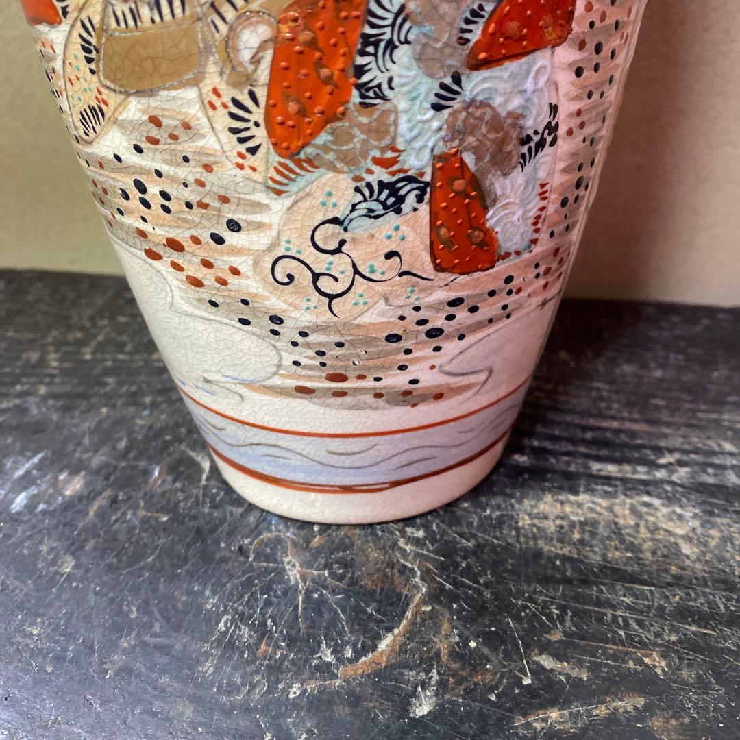 明治薩摩焼　薩摩藩武士図花瓶31cm14cm
