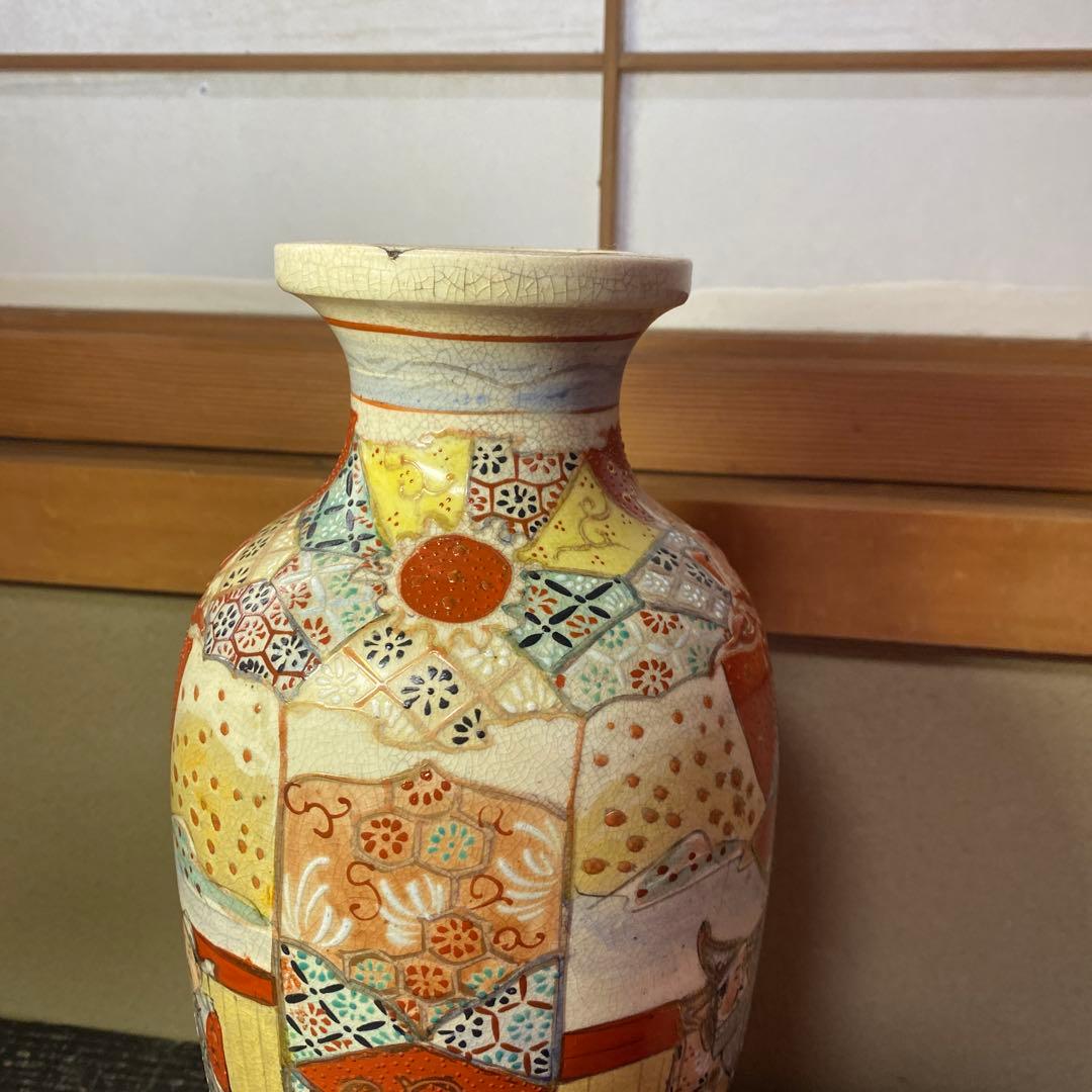 明治薩摩焼　薩摩藩武士図花瓶31cm14cm
