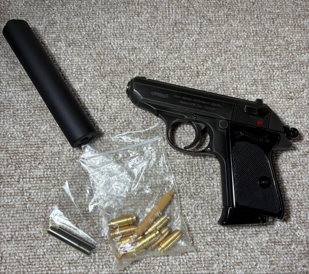 マルシンHWモデルガンワルサーPPKサイレンサー、レアグリップ付Ｊボンドイメージ