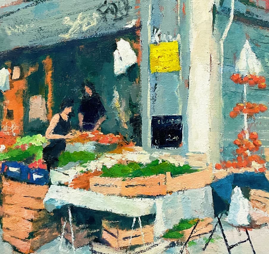 絵画427 油絵/街の風景/パリ/市場/F10号