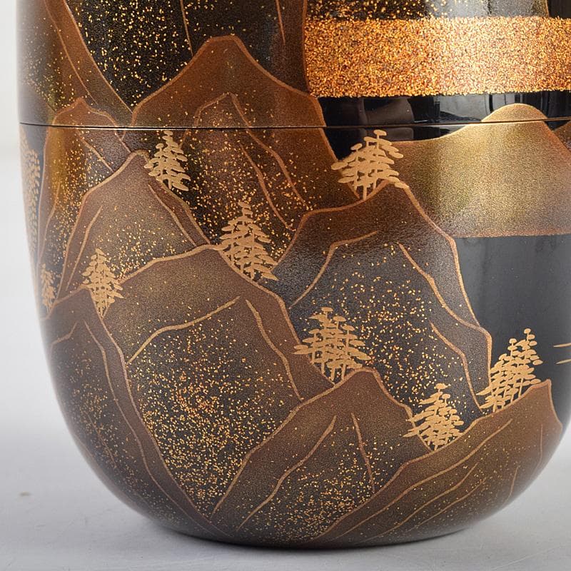 茶道具　漆匠　前端春斉作　山水蒔絵　内銀溜　黒棗　共箱　V　R8487