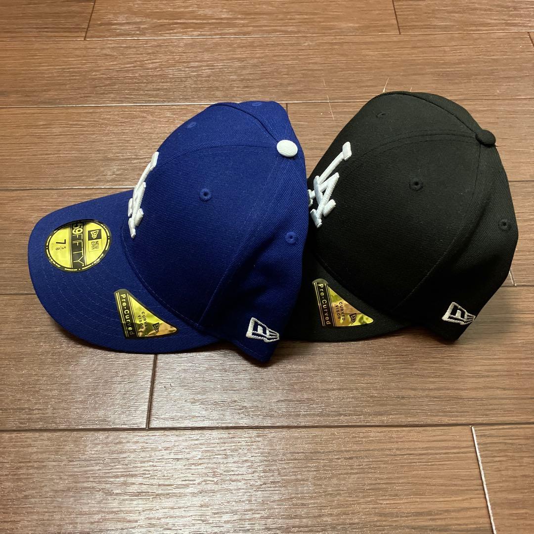 2個ニューエラMLBドジャースキャップnewera ブラック、ブルー 7 5/8