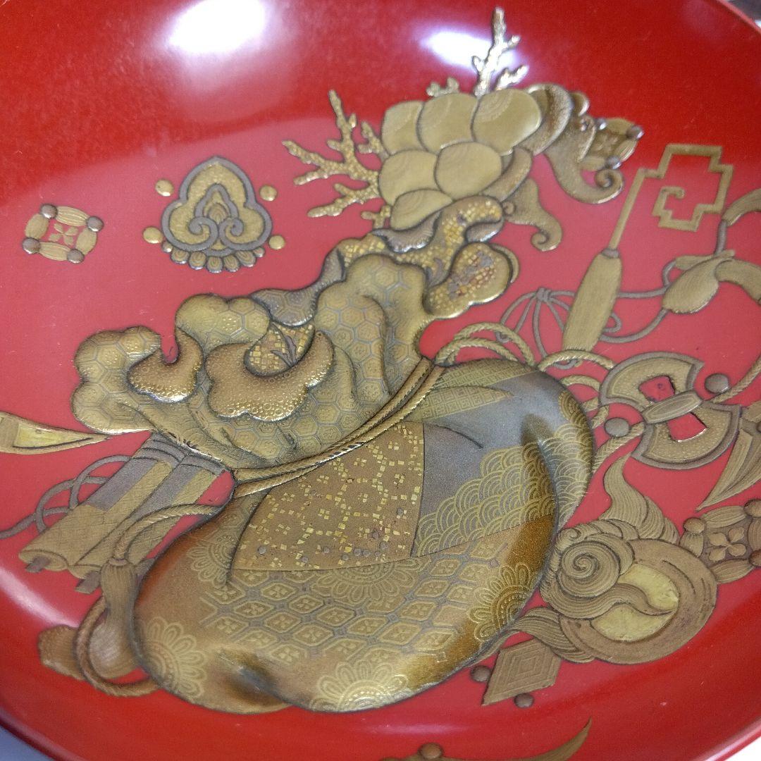 加賀蒔絵　高蒔絵祝い盃　三ッ組盃　　漆芸　時代高級高蒔絵盃　大正期　黒塗共箱