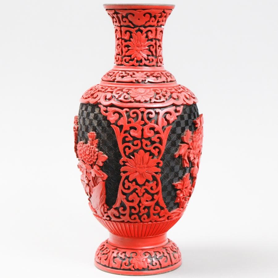 紫禁城 中国堆朱 七宝花瓶 25cm