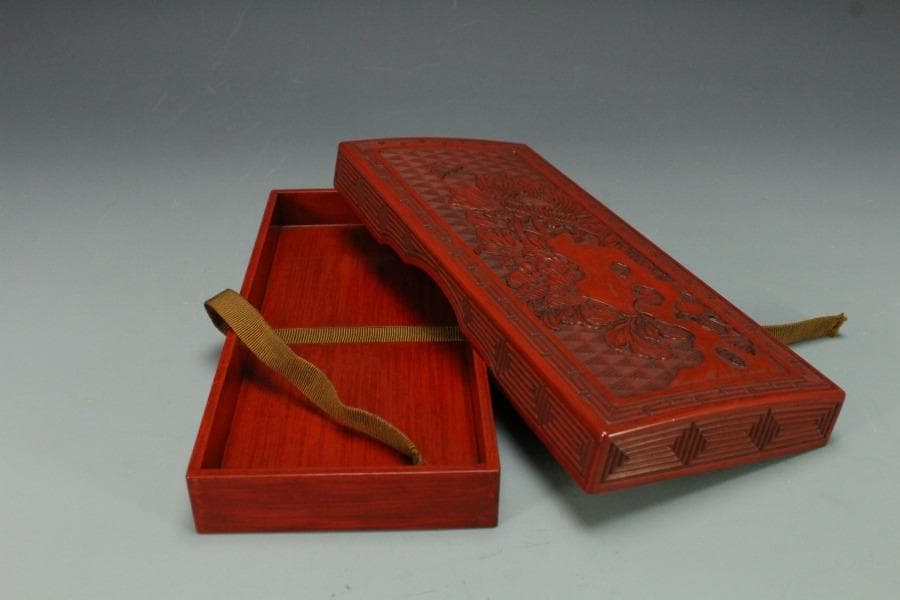 象堂山人造 讃岐彫 讃岐堆朱 牡丹紋 文箱 共箱 旧家蔵出