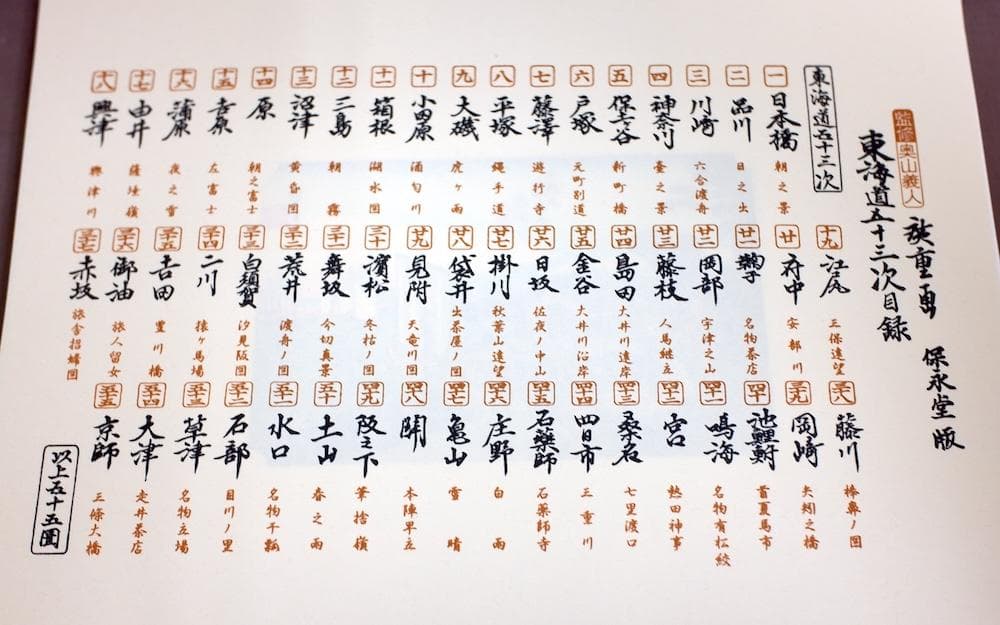 歌川廣重筆 東海道五十三次風景 保永堂梓　木版画　全55図と額縁セット