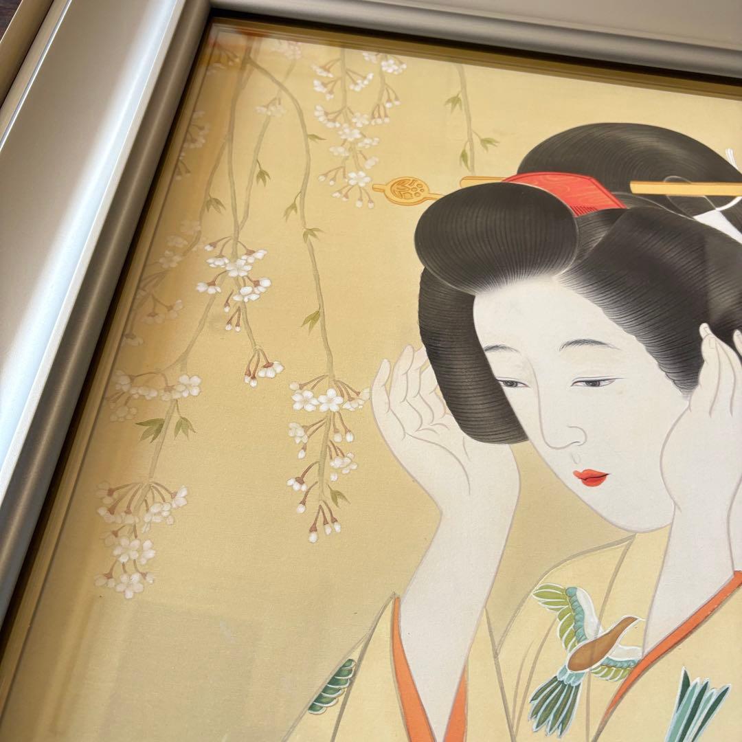 堀江浮水 (堀江豊生) 額装 美人画 真作 日本画 師/伊東深水 絵画 A