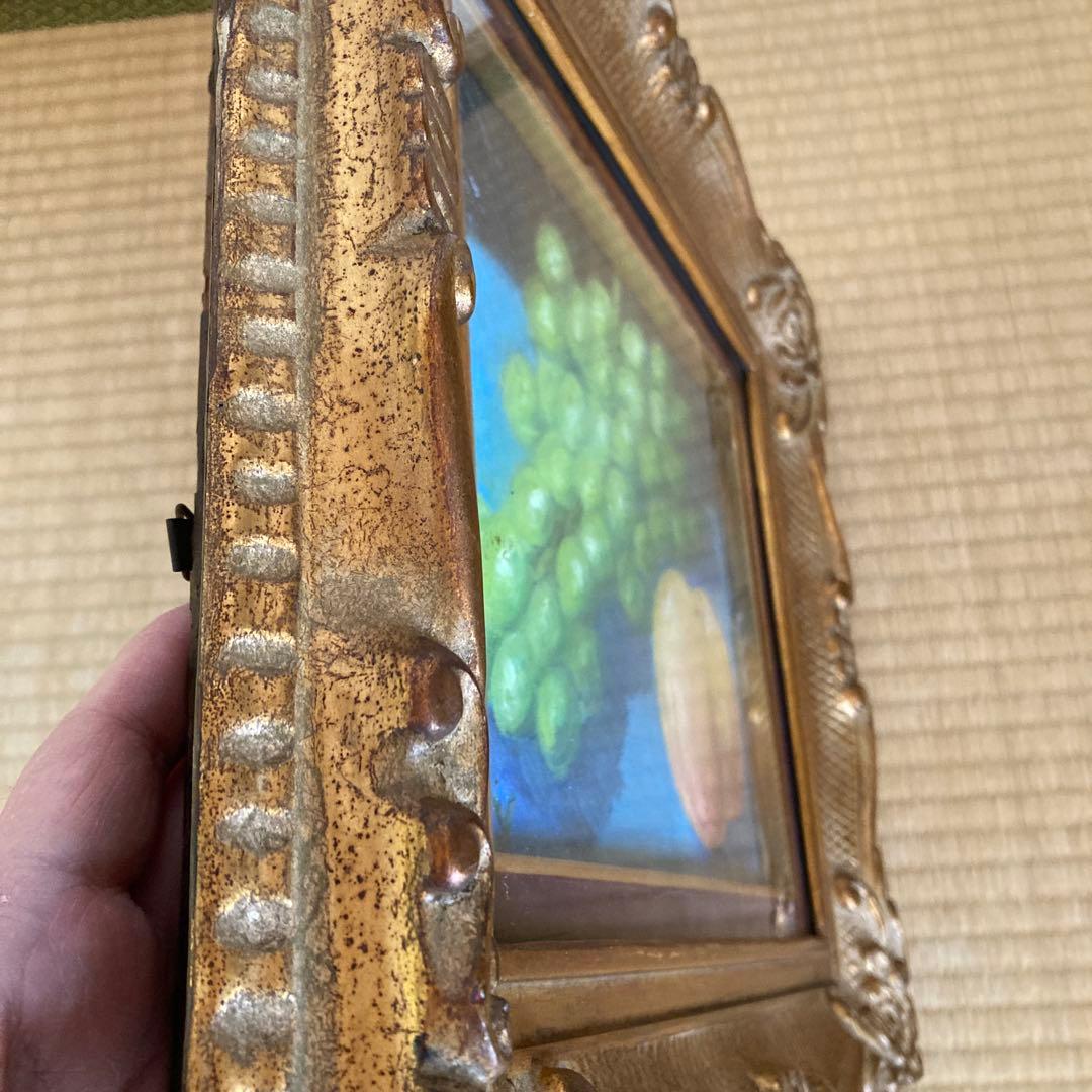 フルーツ 果物 油彩画 油絵　ガラス入額 アンティーク　骨董