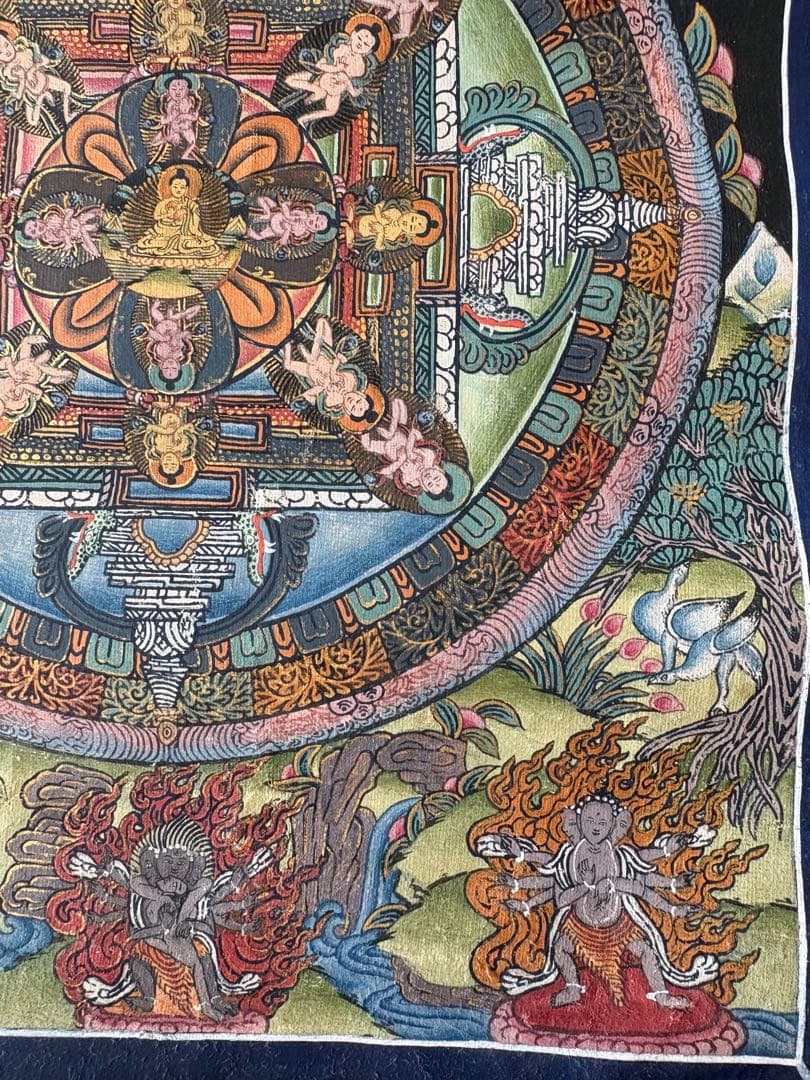 仏教曼荼羅 手描き 多色　ネパール