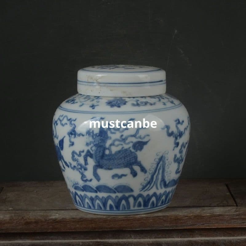 青麒麟紋天字壺 景徳鎮 陶磁器 装飾品 現代工芸品 美術品 置物