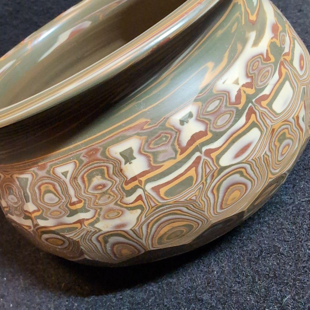 【茶道】建水　練込　常滑焼　銘品　練文様　多色模様の陶器製茶道具