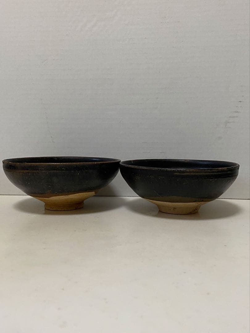 古美術 南宋吉州窯黑釉色彩繪雙鳳紋盞古玩 骨董