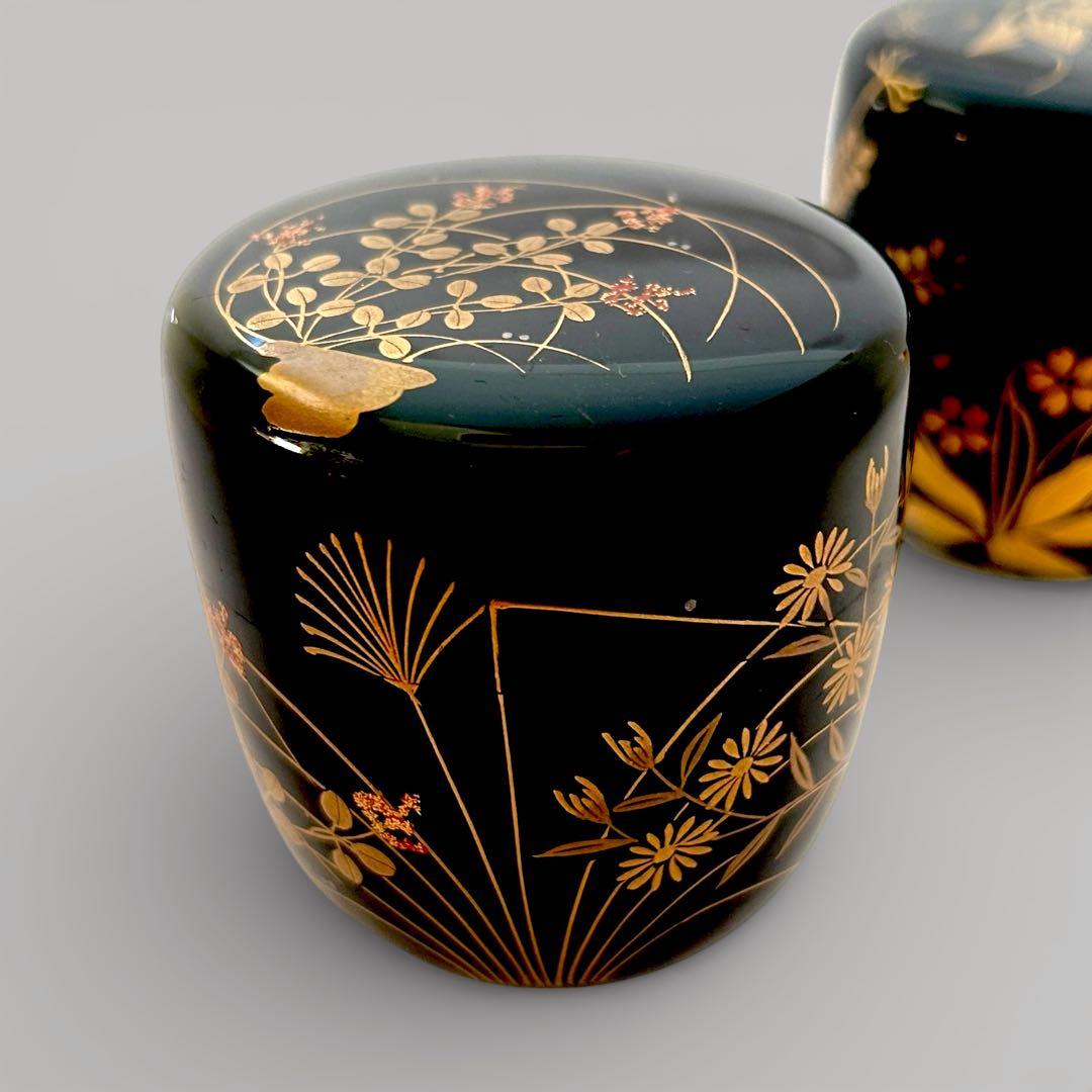 【茶道具】中村宗悦 春秋一双 中棗 金蒔絵 螺鈿 共布 共箱