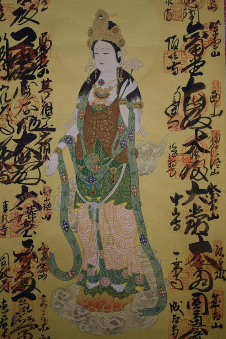 真作/西国三十三ヶ所/三十三ヵ所霊場集印肉筆掛軸/布袋屋掛軸HF-405
