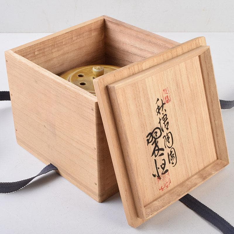 九谷焼　秋塘陶園　中村翠恒作　色絵　丸花文　透かし蓋　香炉　共箱　C　R9250