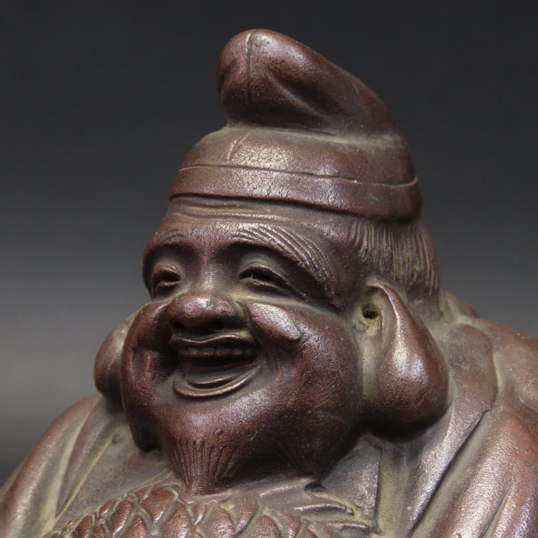 ⭕400 江戸時代末期 備前焼 鯛を持つ恵比寿様 大根を持つ大黒様 高さ13cm