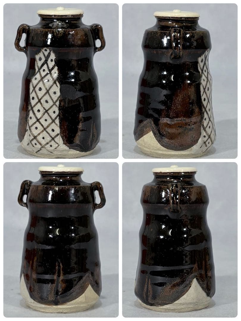 加藤弥右衛門作　黒織部茶入　美品　共箱　茶道具　送料込