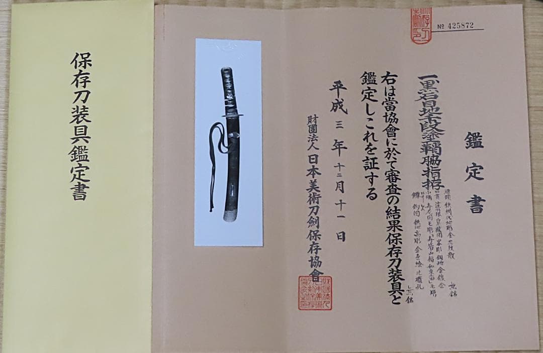 黒石目地千段塗鞘脇差拵え（保存刀装具）/　刀身ありません