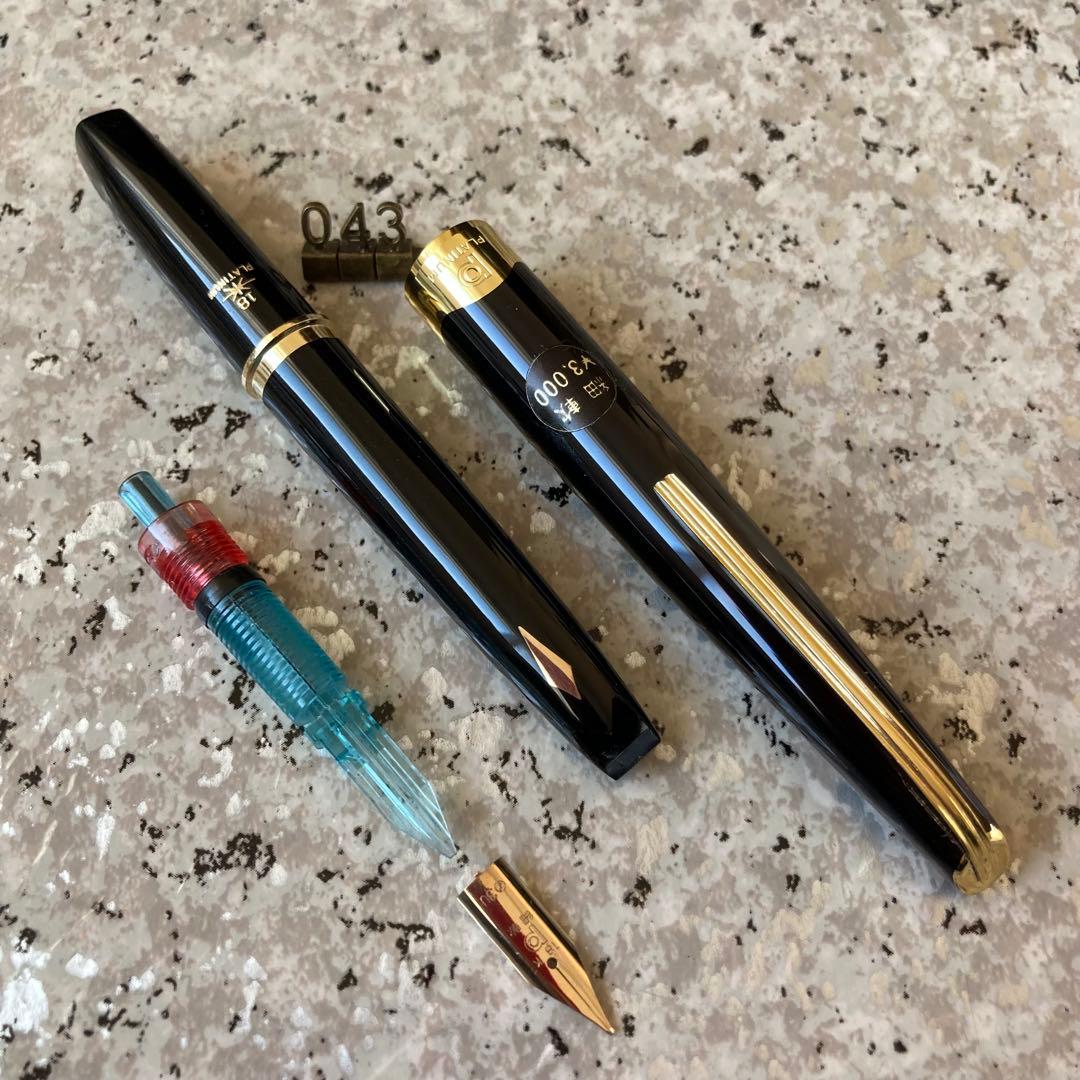 #043 オーバーホール済み 万年筆 PLATINUM プラチナ 象嵌 18k