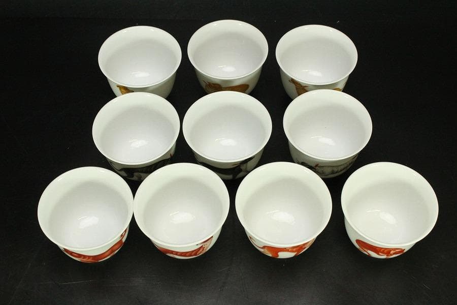 中国美術 色絵 細密 犬 絵 煎茶碗 十件 揃 雍正年製 書(A434)