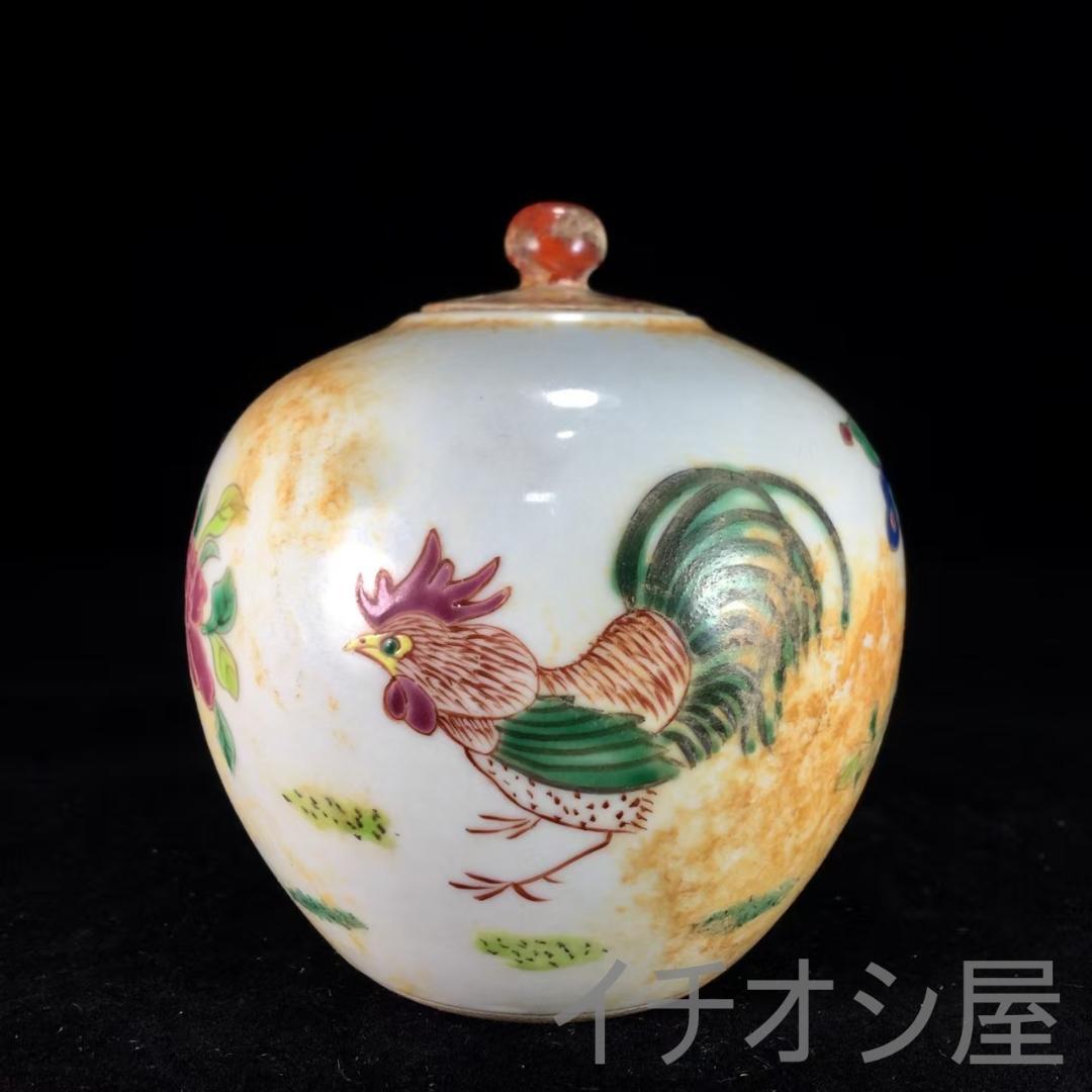 中国古美術 旧蔵 清粉彩 花鳥紋 蓋罐 茶道具 唐物 古磁器 純手描き 文房置物