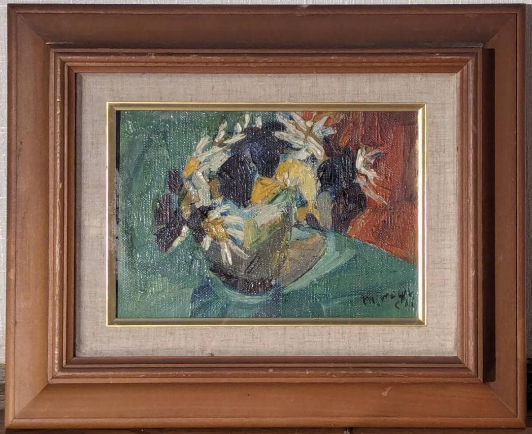 【真作】絵画　油彩SM　力強き花束　厚塗り表現　モダン静物画　X169