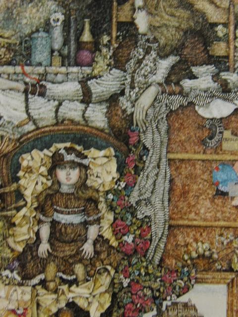 石阪春生【人形と古いトランク（女のいる風景）】希少な額装用画集より