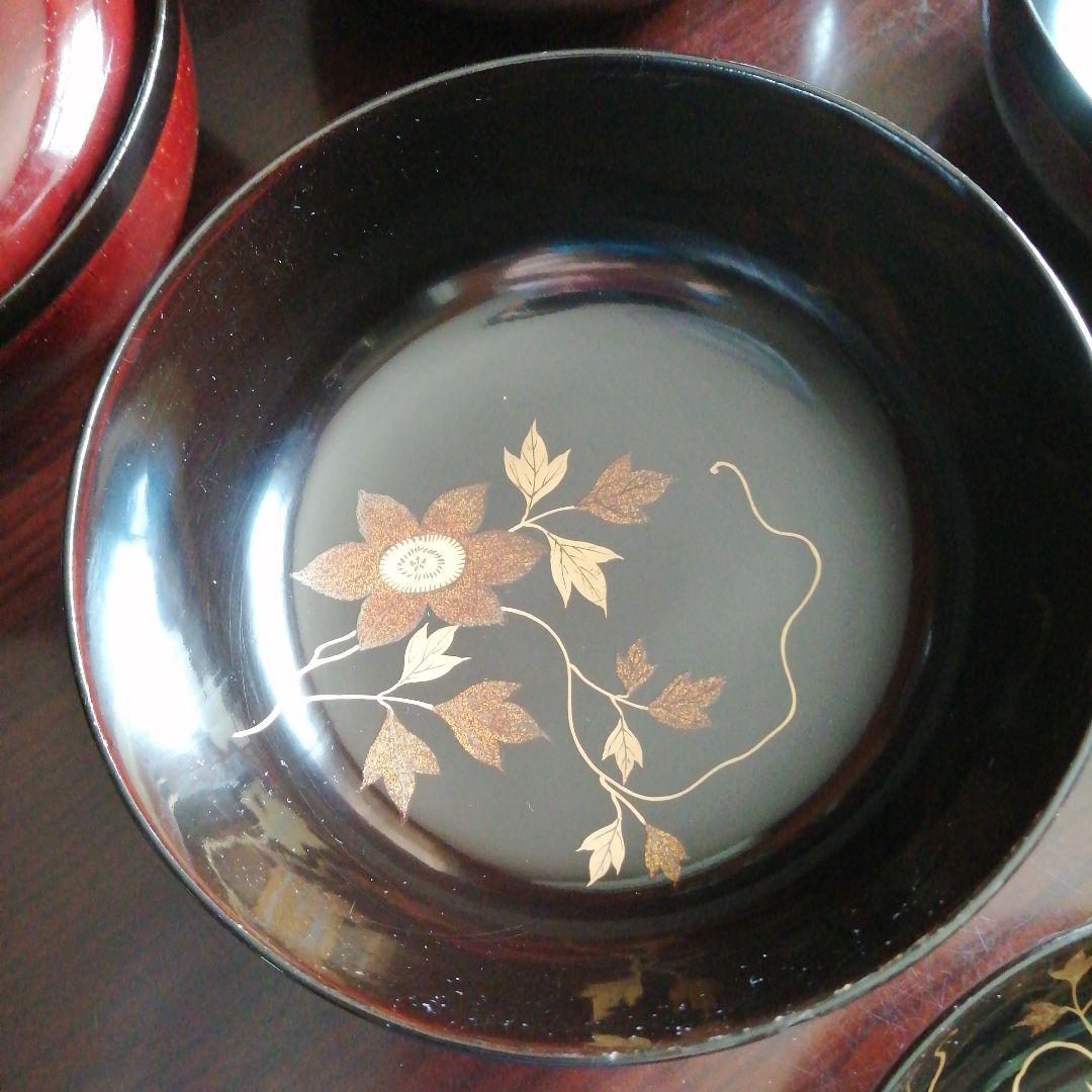 木製漆器　金彩木目蓋付煮物椀　10客　13.5cm　昭和中期