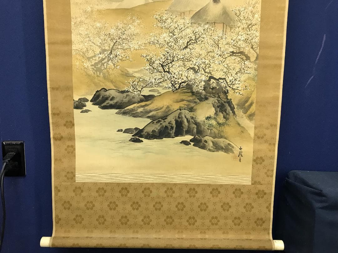 真作/石渓/梅花山村図/山/村/山水/家/布袋屋掛軸HB-133