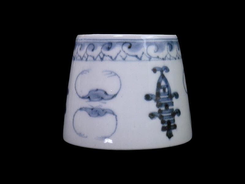 古伊万里　染付　蝙蝠に寿紋の図　蕎麦猪口　E437AS-DAu