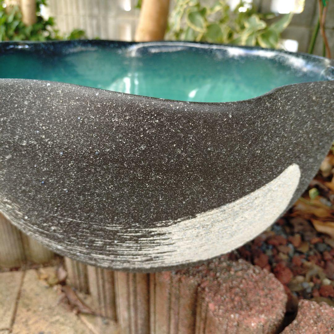 信楽焼　陶器　めだか鉢　睡蓮鉢　グリーン(大)37cm