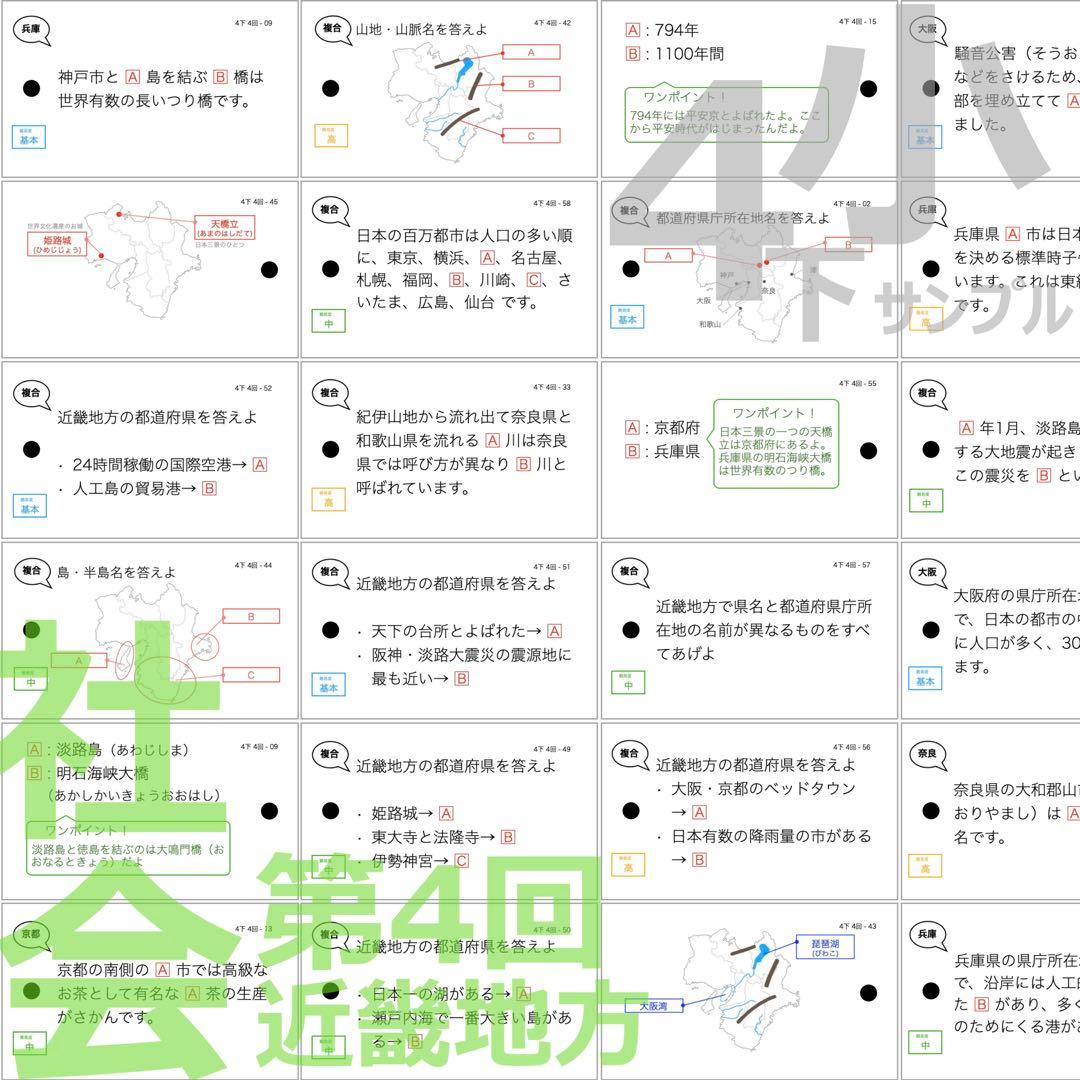 中学受験 暗記カード【4年下 社会・理科1-9回】 予習シリーズ 組分け対策