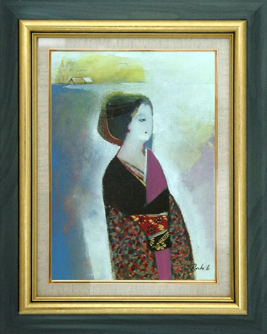 油絵 菅家令子 絵 絵画 インテリア 額付(銀) F4-142023 和服の女性