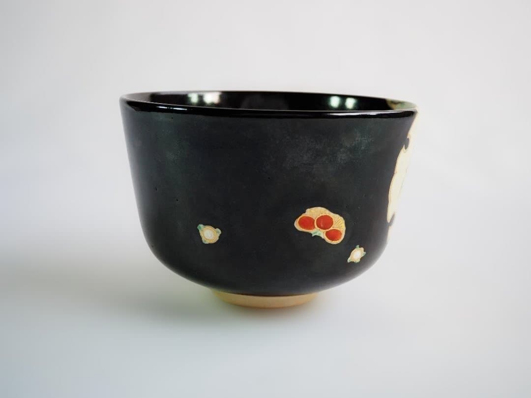 裏千家14世淡々斎御書付『仁清黒柳鶯茶碗』 16代永樂善五郎造 (共箱)