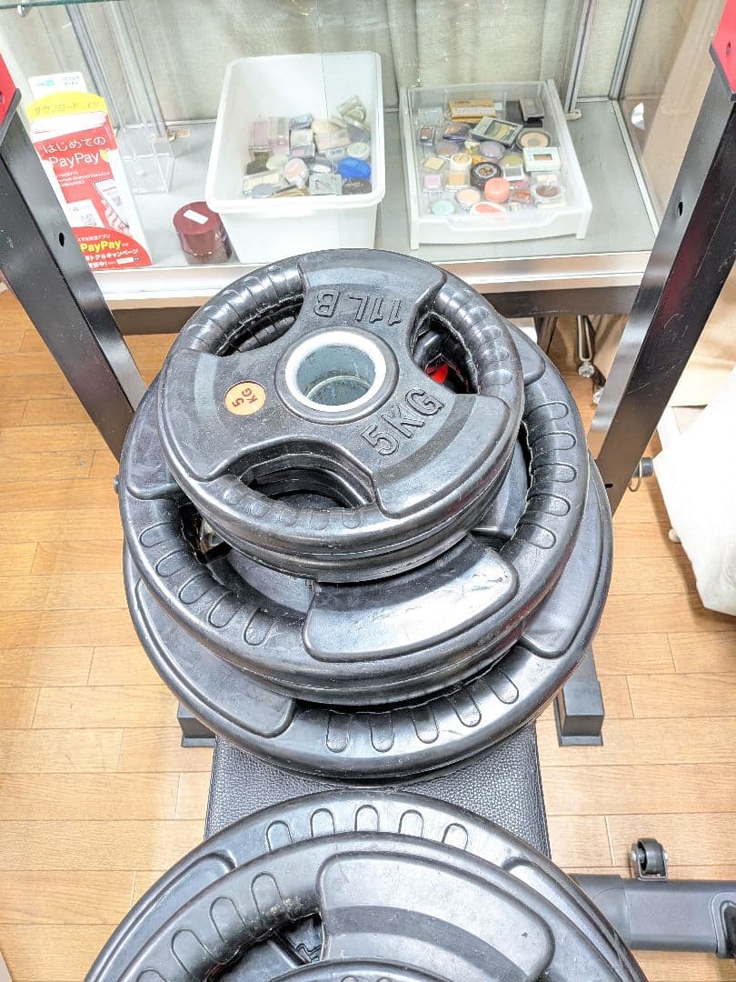東京都八王子市手渡しのみ筋トレセットバーベル、プレート155kg、台、バイク