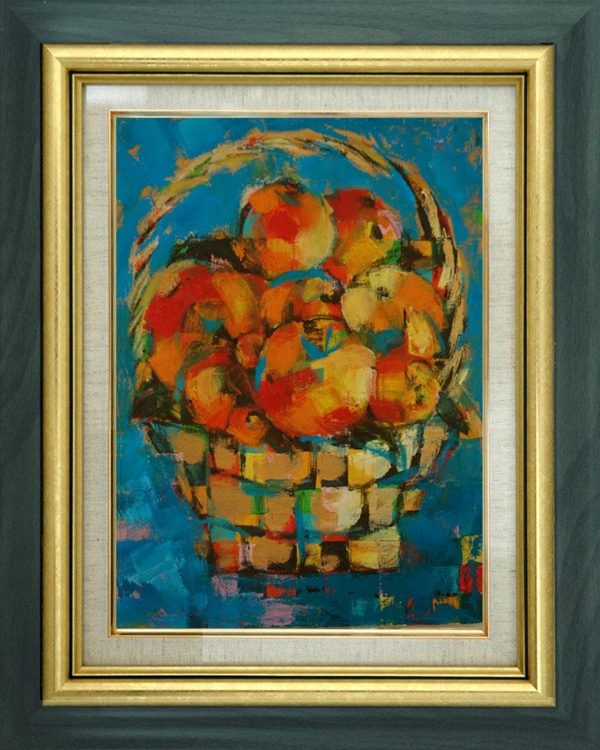 油絵 菅家令子 絵 絵画インテリア 額付(黒) uF6-051721 静物 果物